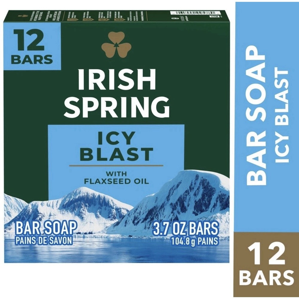 Irish Spring Icy Blast Bar Soap Mens 12 Pack 3.7 Oz Bars Refreshing Soap Sealed